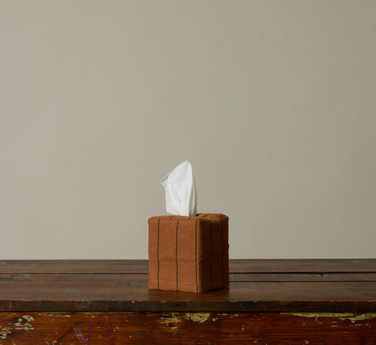 PIERCE & WARD CARAMEL LINEN STRIPE TISSUE BOX COVER