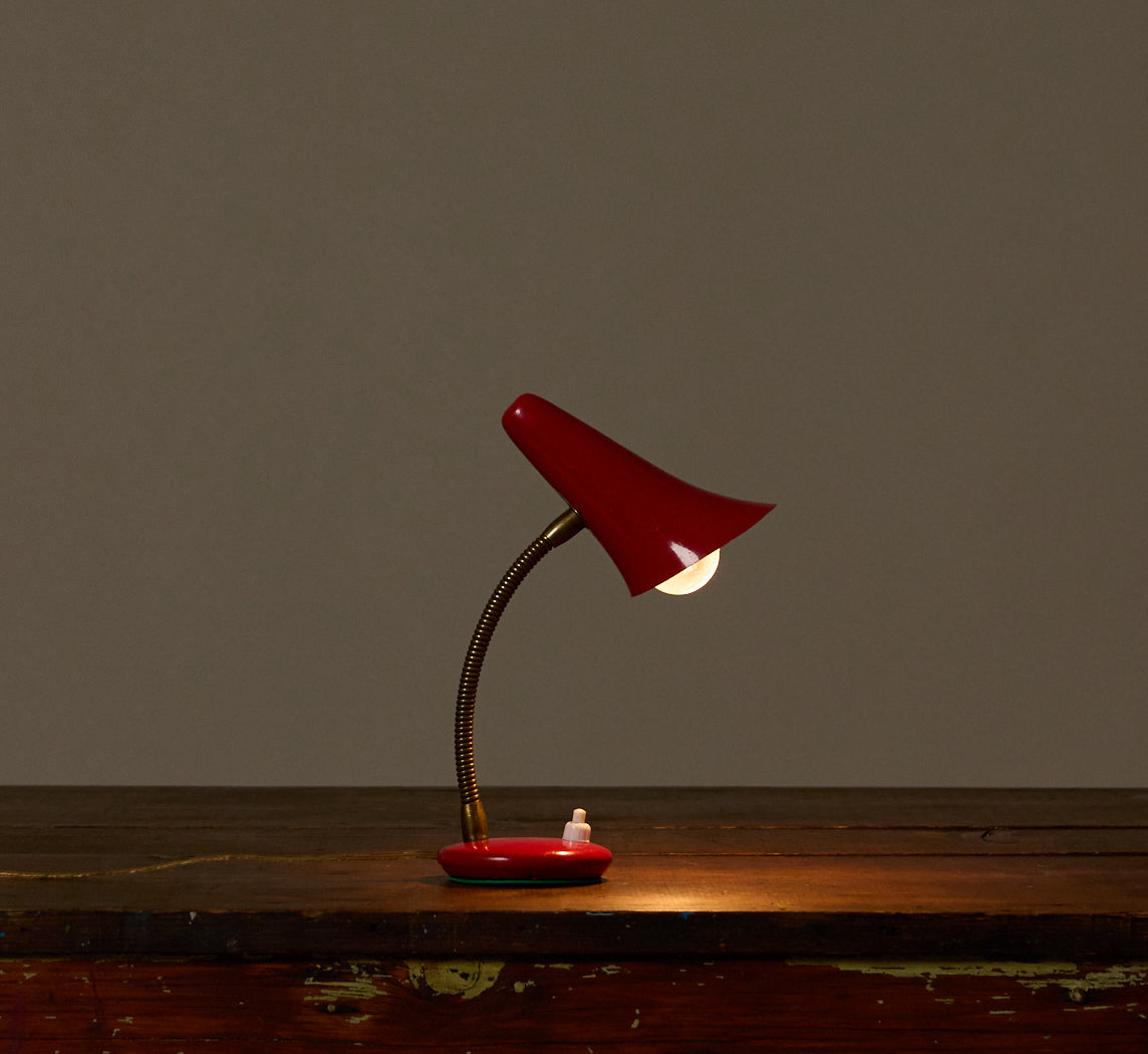1950S FRENCH MID-CENTURY RED GOOSENECK TABLE LAMP