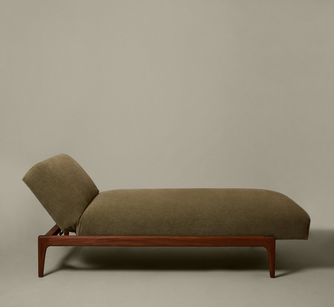 1950S DANISH TEAK DAYBED IN SAGE GREEN MOHAIR