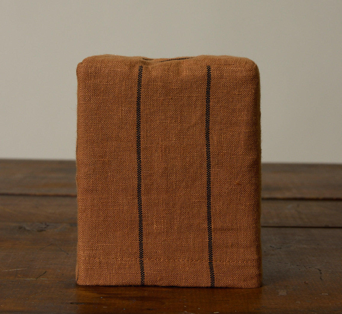 PIERCE & WARD CARAMEL LINEN STRIPE TISSUE BOX COVER