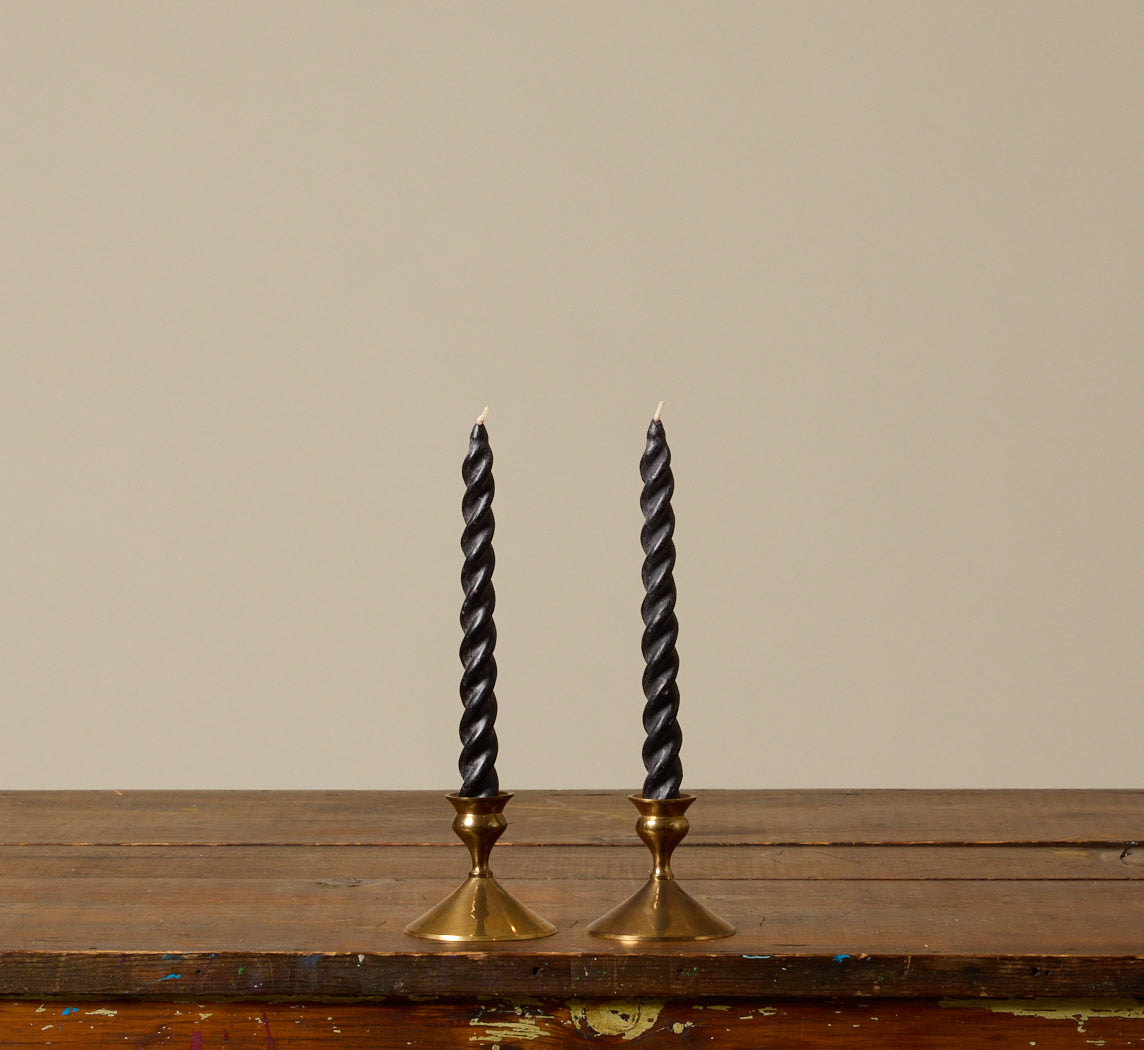 PAIR OF MIDCENTURY FLARED BRASS CANDLESTICK HOLDERS