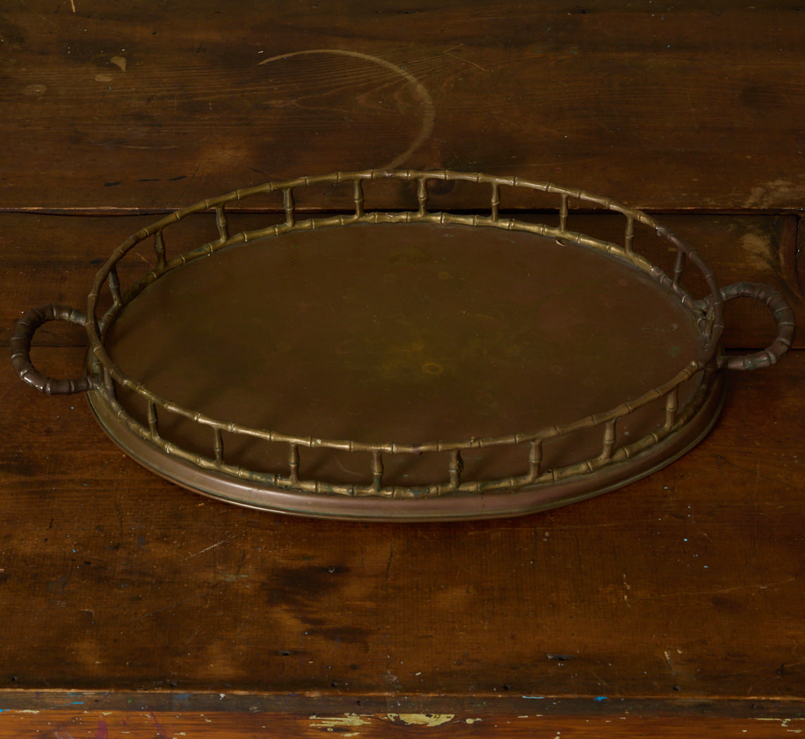 MIDCENTURY BRASS BAMBOO OVAL SERVING TRAY