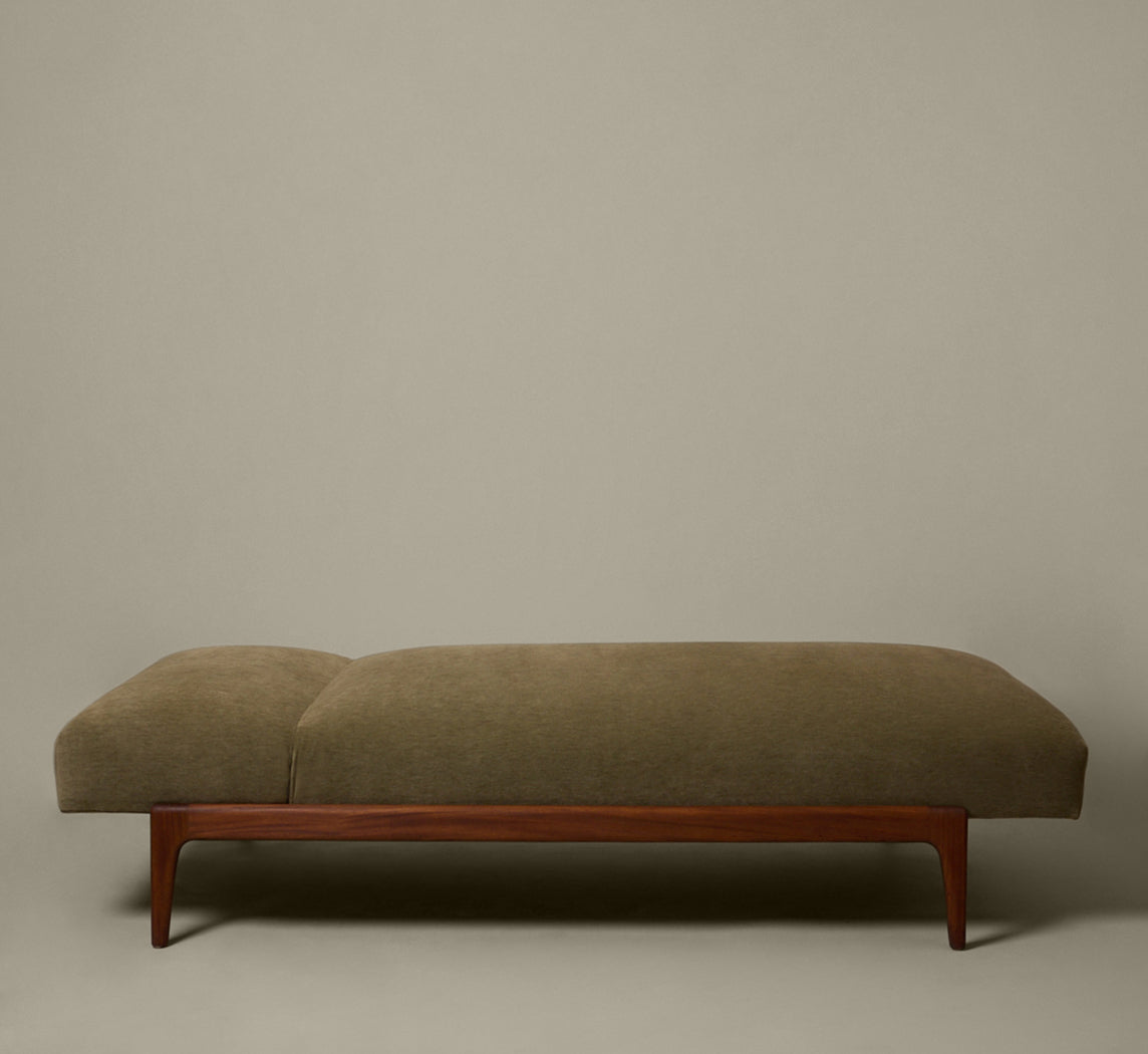 1950S DANISH TEAK DAYBED IN SAGE GREEN MOHAIR