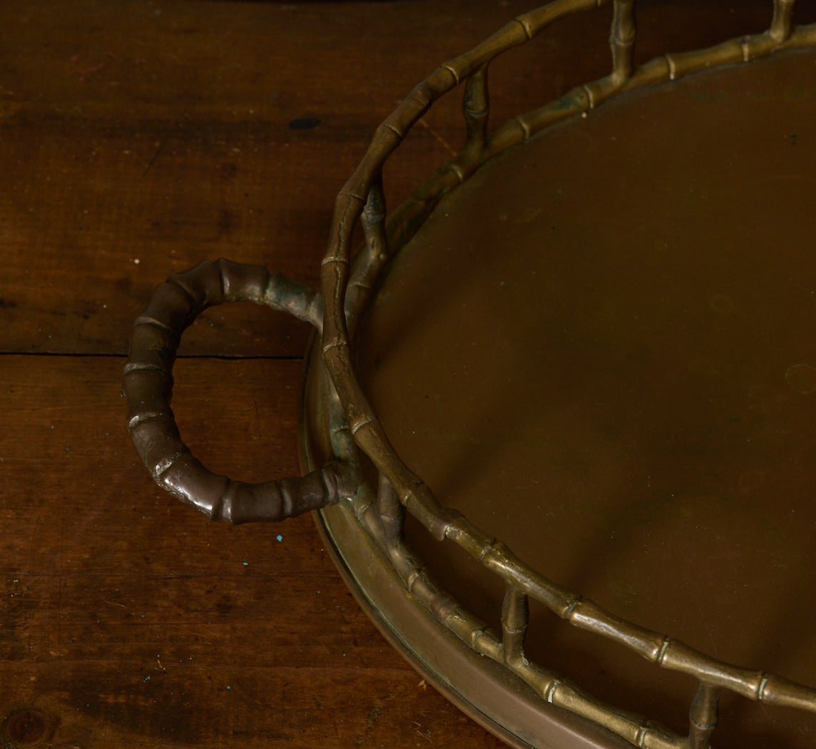 MIDCENTURY BRASS BAMBOO OVAL SERVING TRAY
