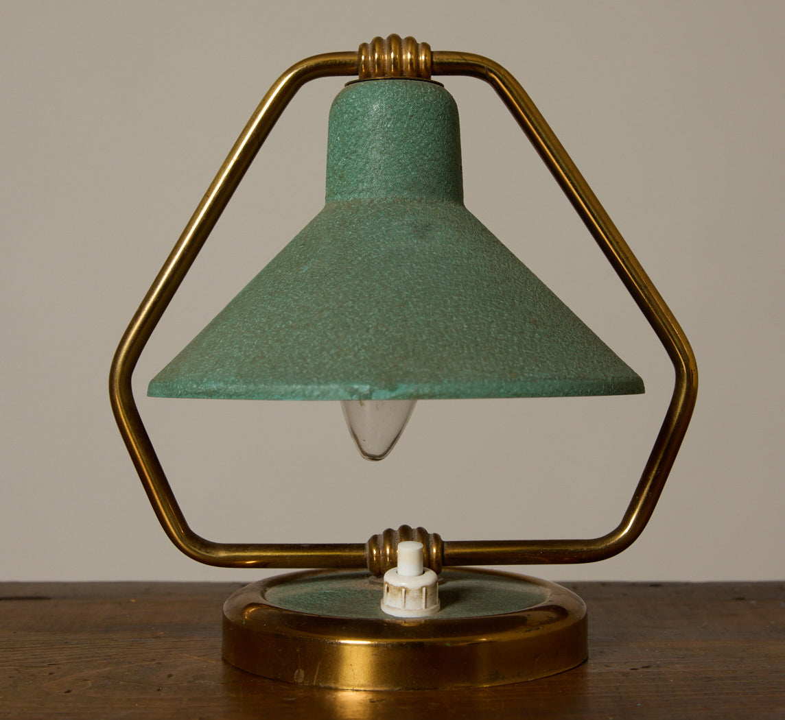 1950S FRENCH MID-CENTURY BRASS AND ENAMEL TABLE LAMP