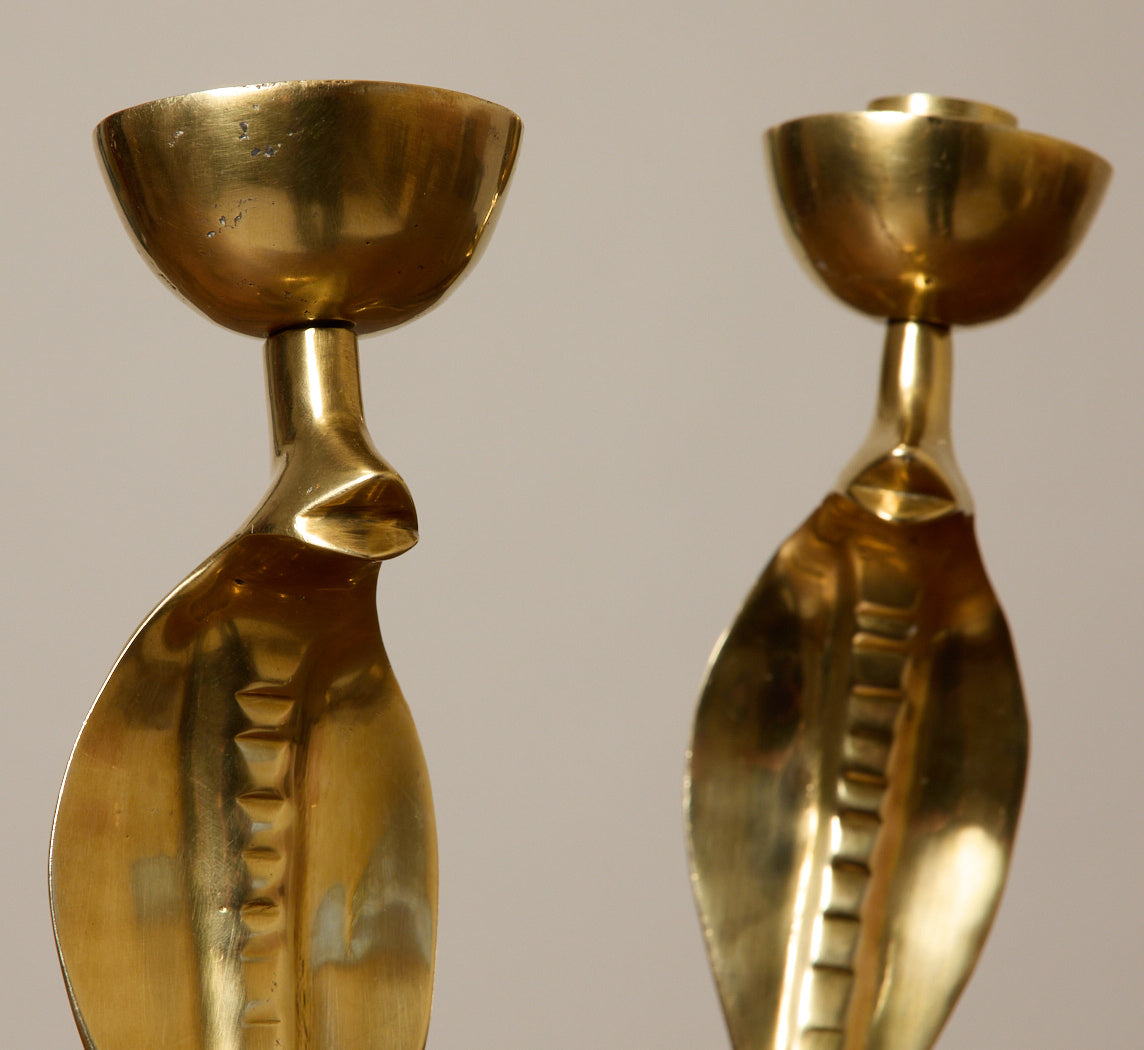 PAIR OF VINTAGE BRASS KING COBRA CANDLESTICK HOLDERS I