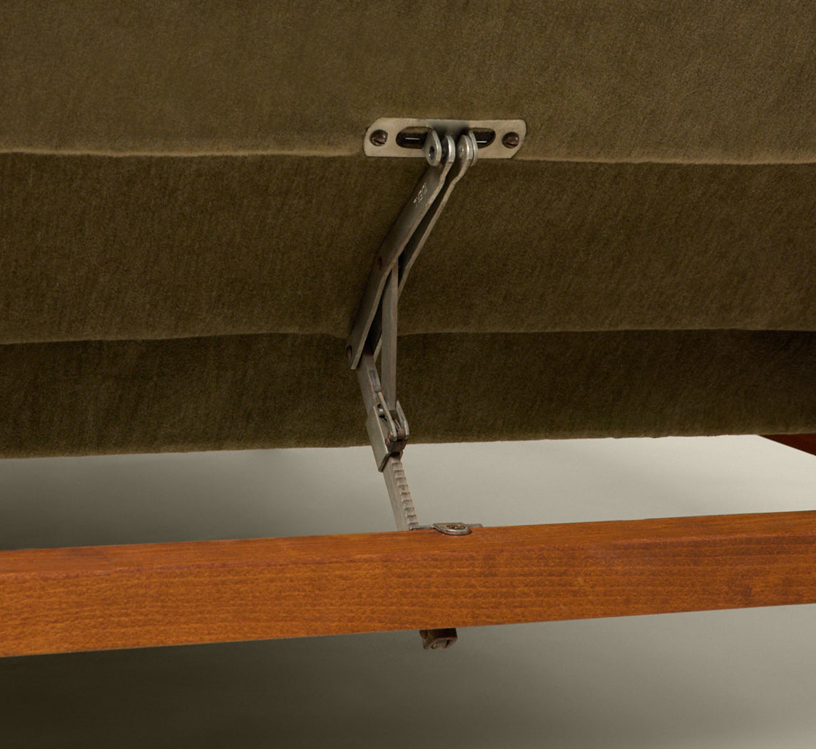 1950S DANISH TEAK DAYBED IN SAGE GREEN MOHAIR