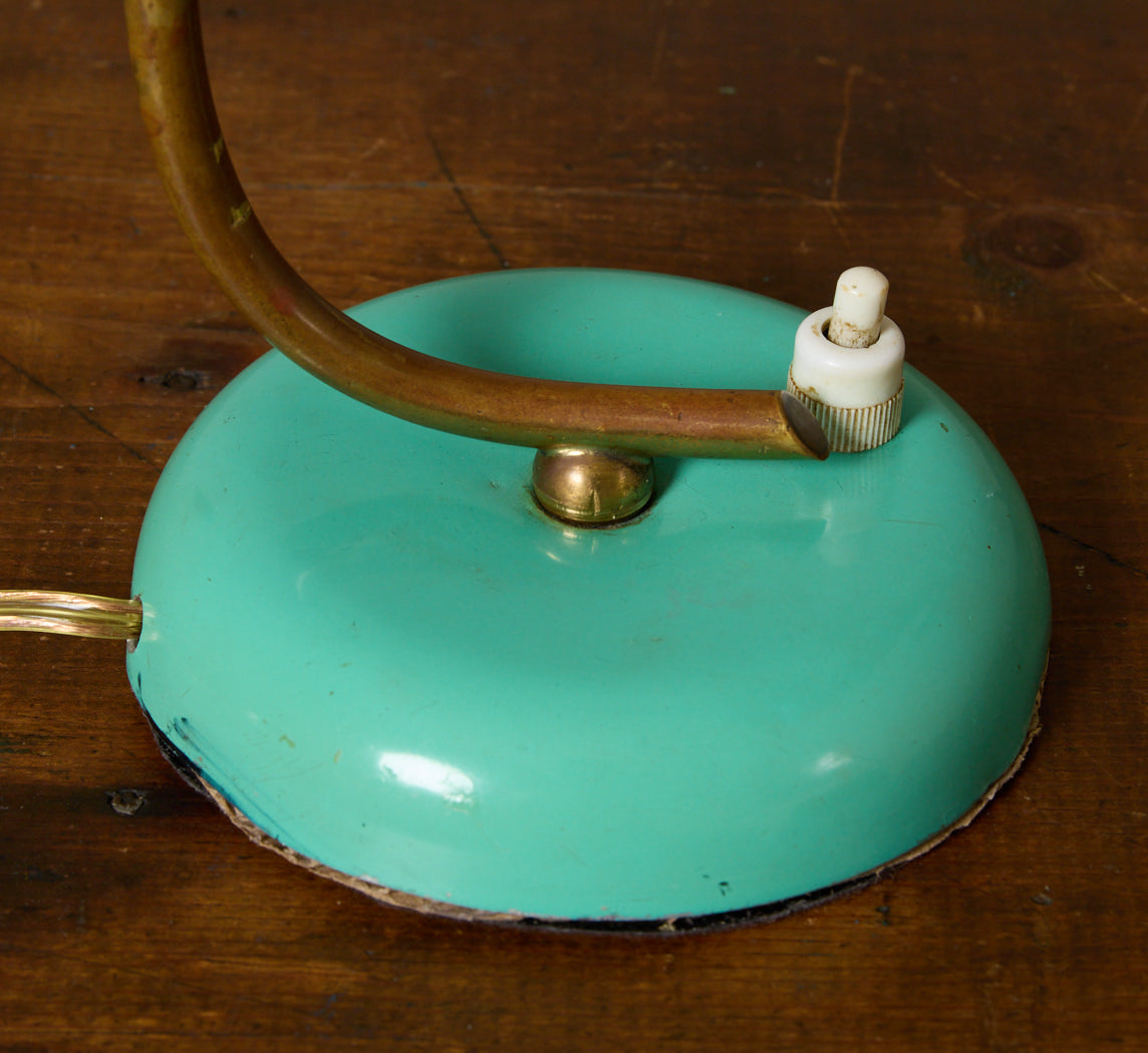 1950S ITALIAN MID-CENTURY BRASS AND TURQUOISE ENAMEL DESK LAMP