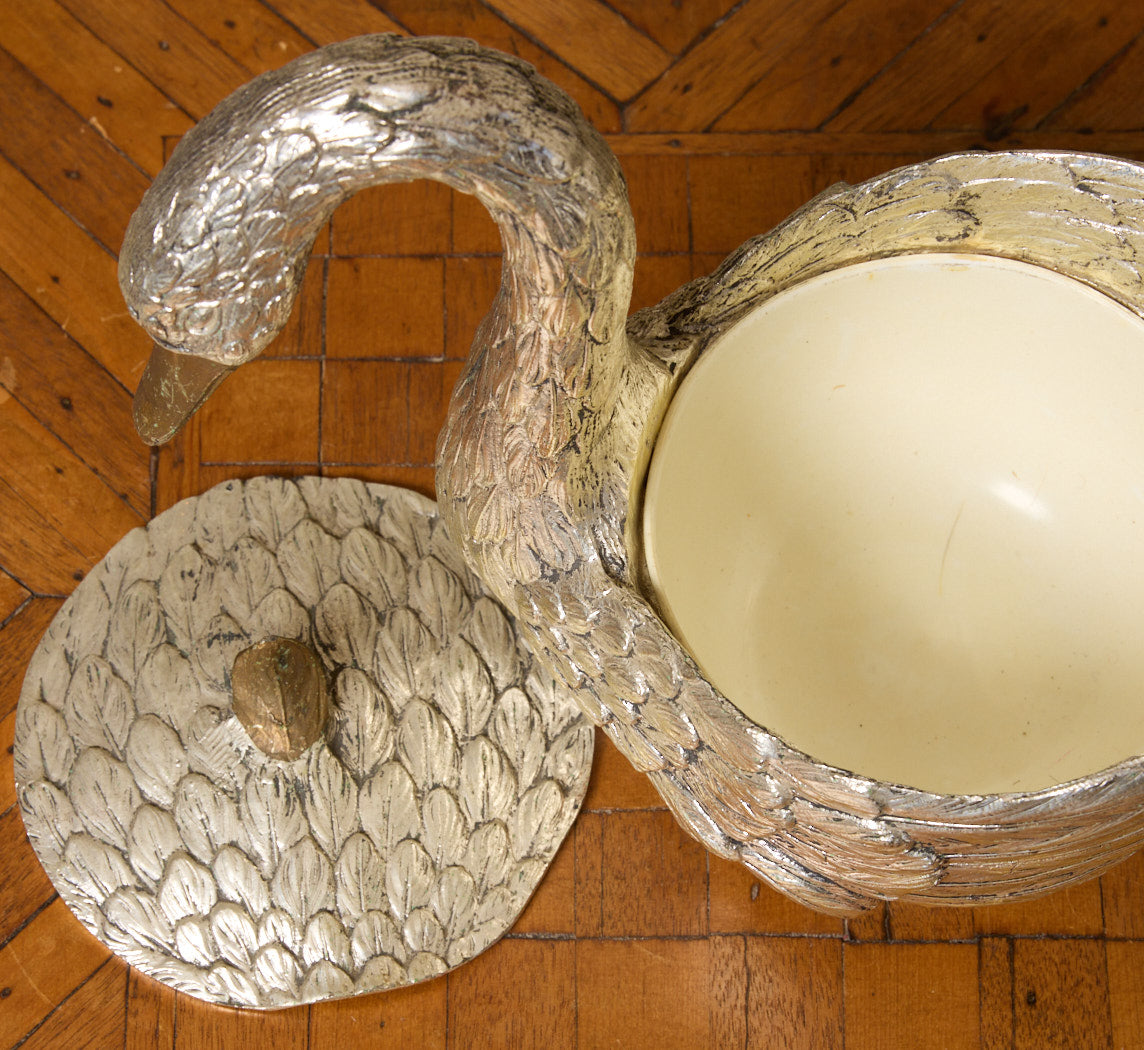 1970S ITALIAN SILVER SWAN ICE BUCKET BY MAURO MANETTI