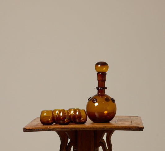VINTAGE ITALIAN AMBER GLASS DECANTER SET