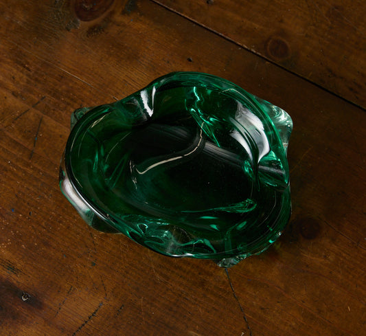 VINTAGE MURANO GLASS ASH TRAY IN PEACOCK