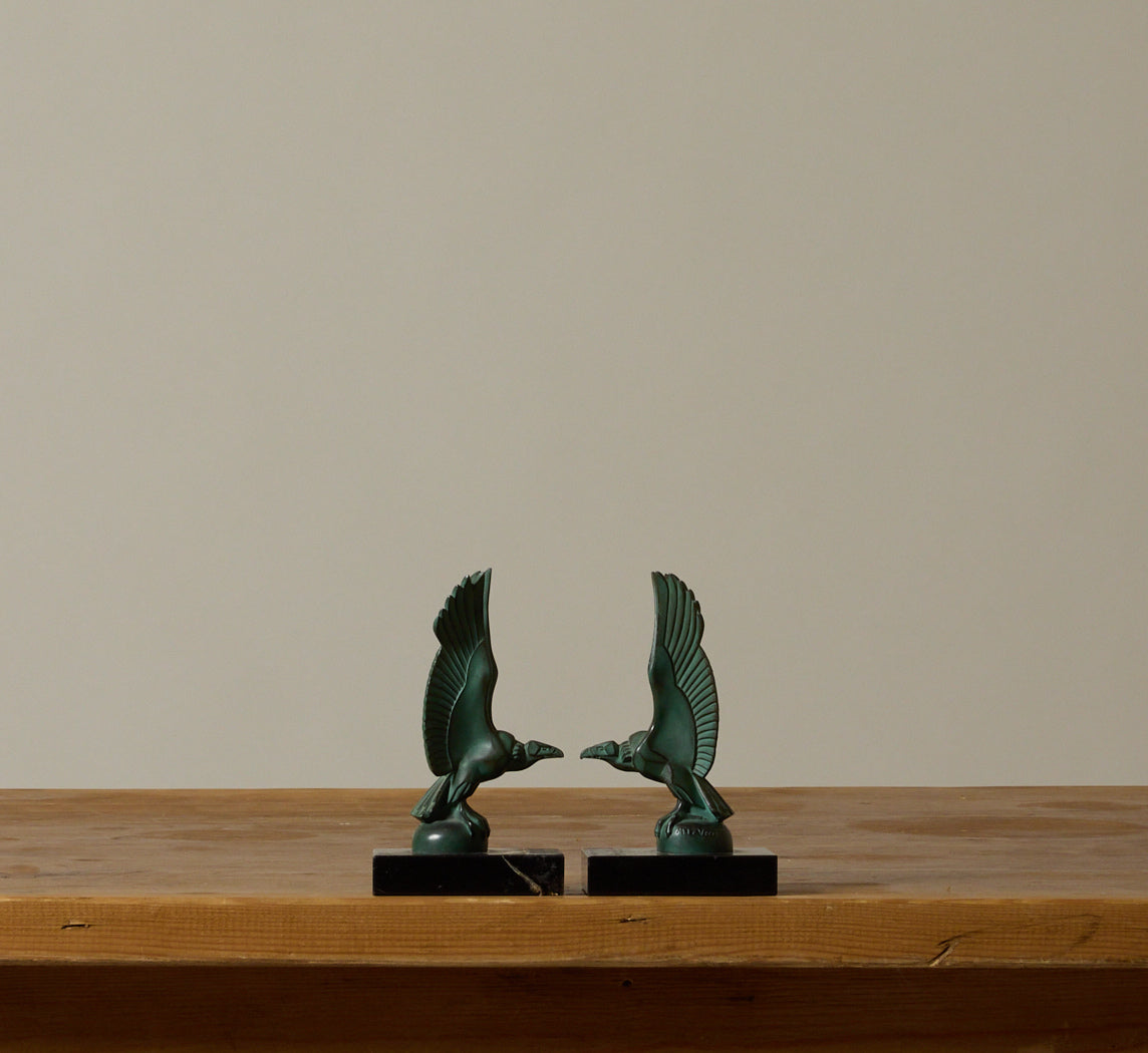 ART DECO VULTURE BOOKENDS BY MAX LE VERRIER