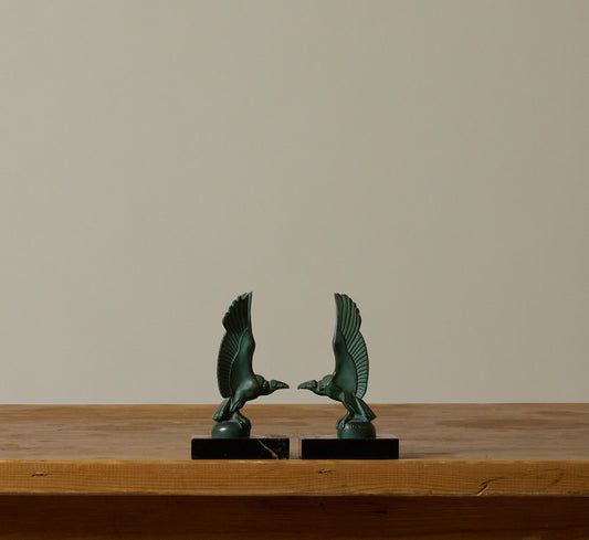 ART DECO VULTURE BOOKENDS BY MAX LE VERRIER