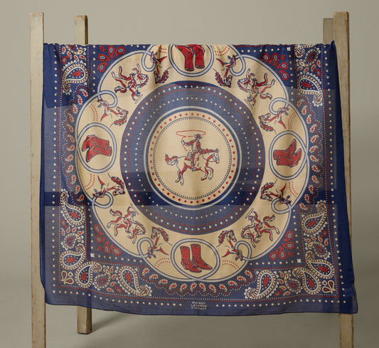 MAISON LECOMPTE LAMENT COTTON RODEO SCARF IN NAVY