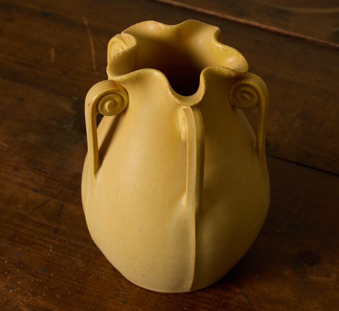 YELLOW FIDDLEHEAD POTTERY VASE