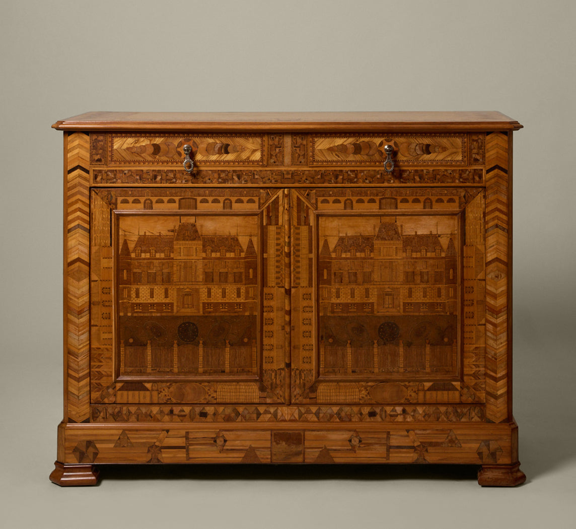 LATE 19TH CENTURY FRENCH STRAW MARQUETRY DEUX-CORPS DISPLAY CABINET