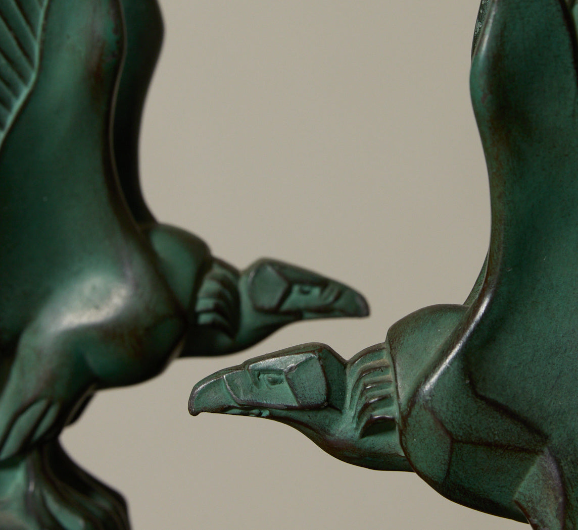 ART DECO VULTURE BOOKENDS BY MAX LE VERRIER