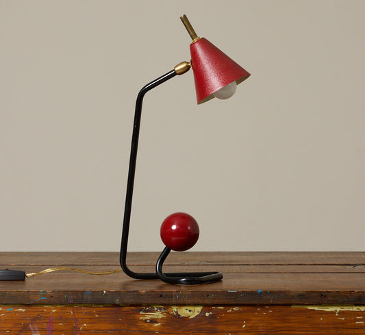 1950S FRENCH MID-CENTURY RED AND BLACK ATOMIC TABLE LAMP
