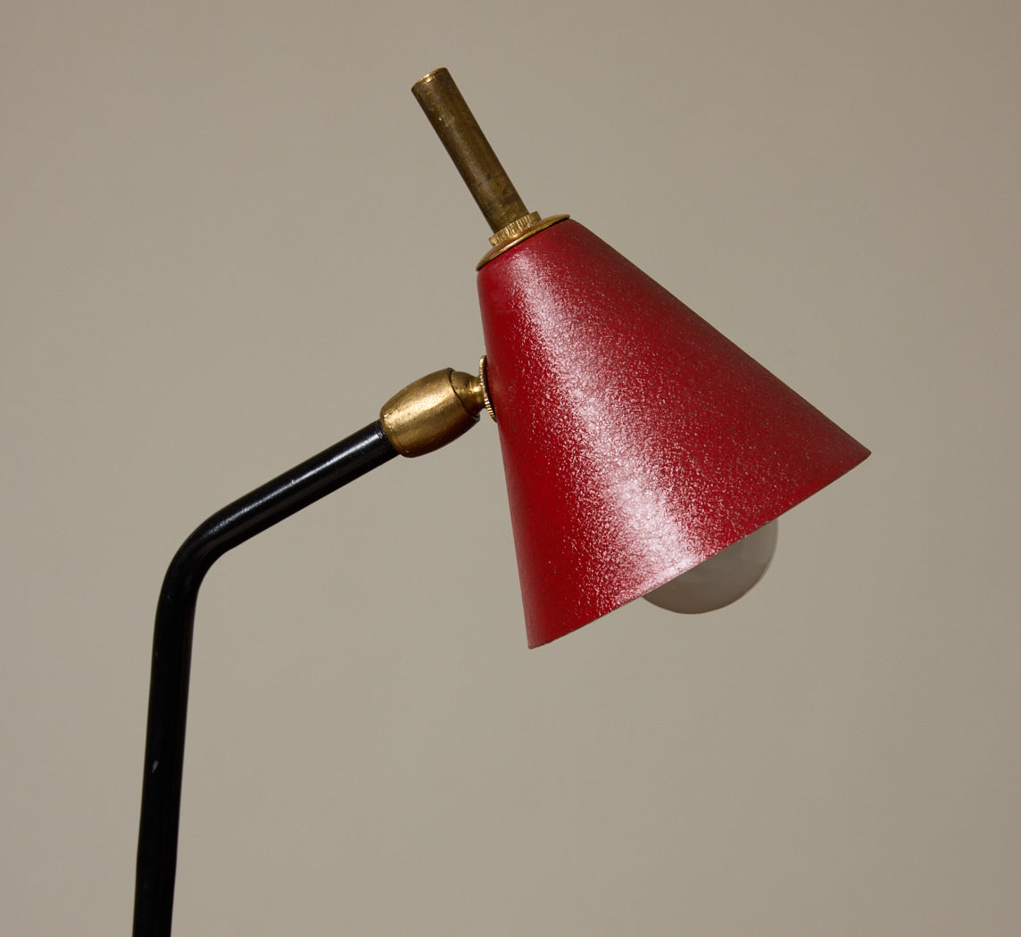 1950S FRENCH MID-CENTURY RED AND BLACK ATOMIC TABLE LAMP
