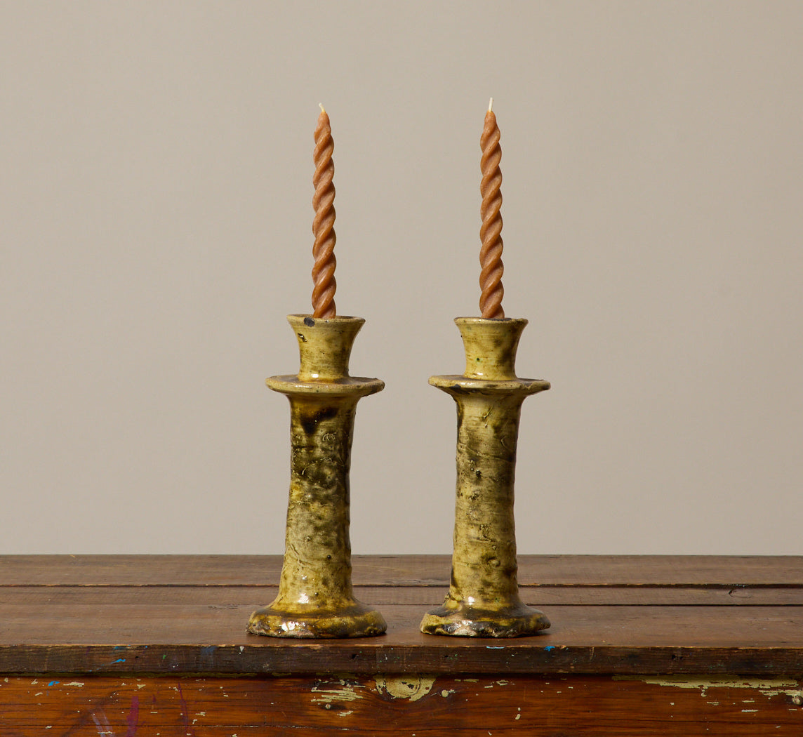 MEDIUM TAMEGROUTE CANDLESTICK HOLDER IN OCHER