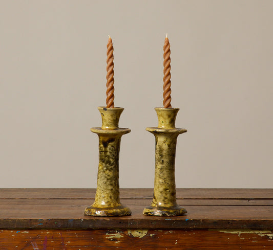 MEDIUM TAMEGROUTE CANDLESTICK HOLDER IN OCHER