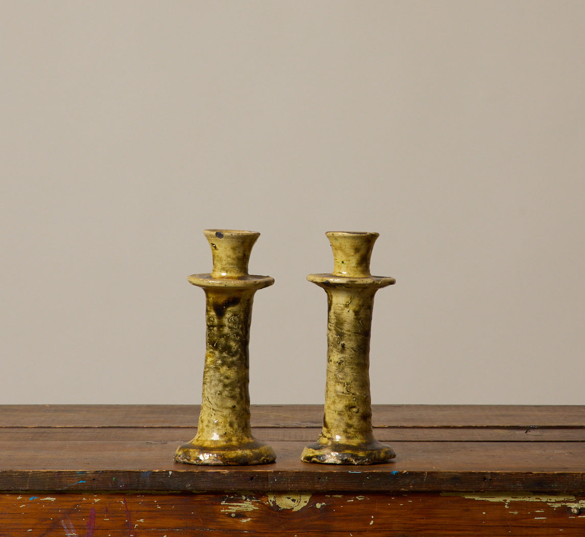 MEDIUM TAMEGROUTE CANDLESTICK HOLDER IN OCHER