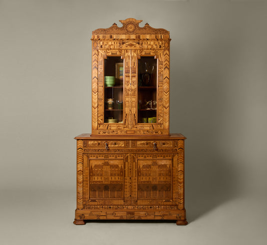 LATE 19TH CENTURY FRENCH STRAW MARQUETRY DEUX-CORPS DISPLAY CABINET