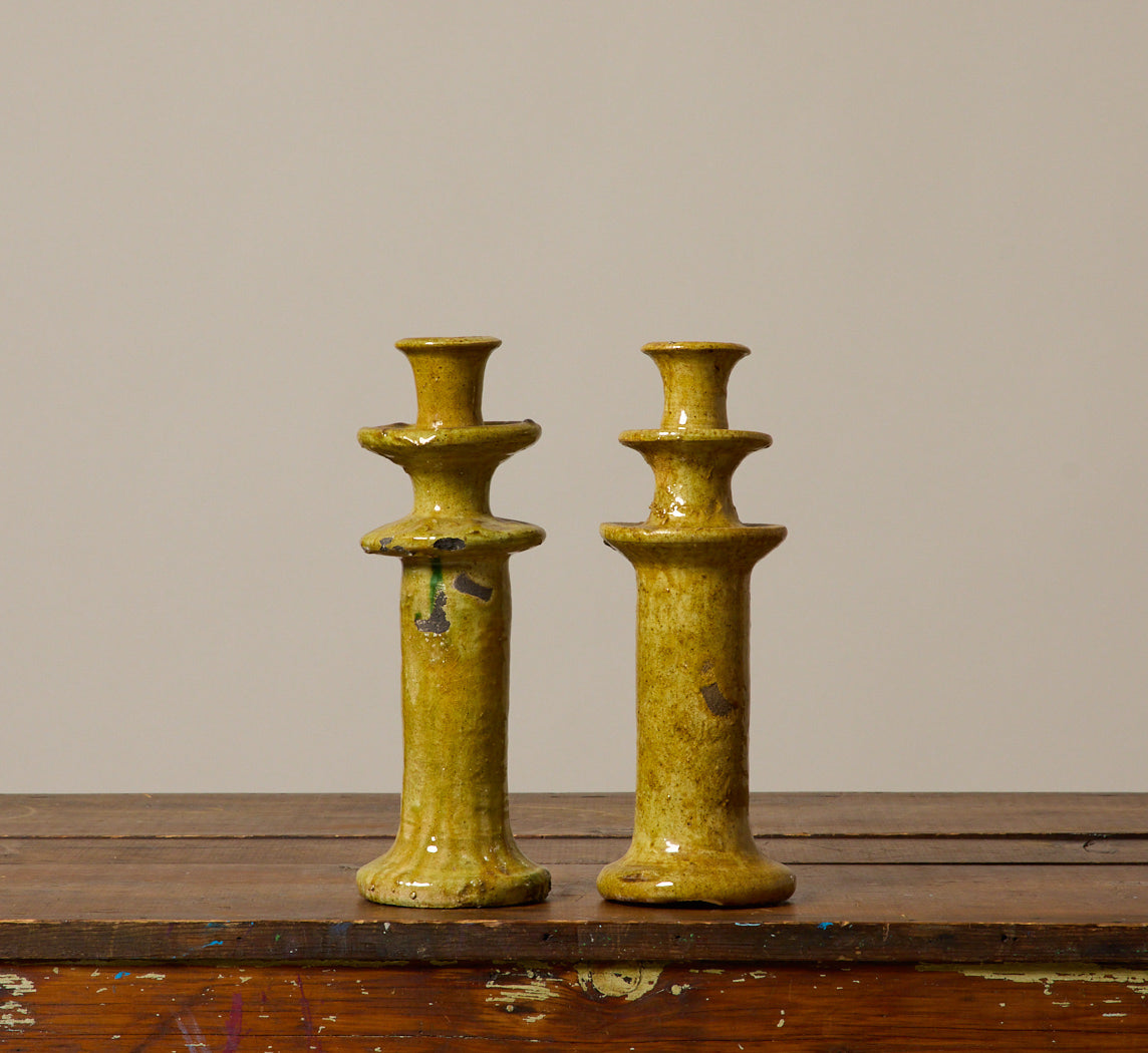 LARGE  TAMEGROUTE CANDLESTICK HOLDER IN OCHER