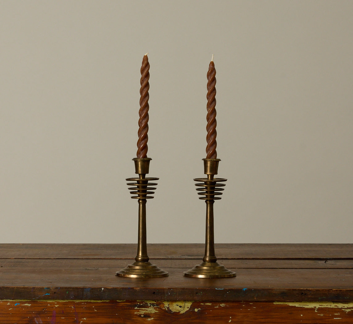 PAIR OF MCM ART DECO BRASS CANDLESTICK HOLDERS