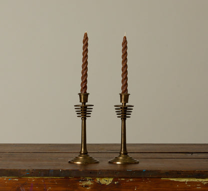 PAIR OF MCM ART DECO BRASS CANDLESTICK HOLDERS