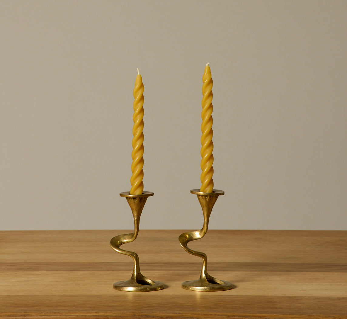 PAIR OF 1960S KURT JESCH FOR FRATELLI TONINI  ITALIAN BRASS CANDLEHOLDERS