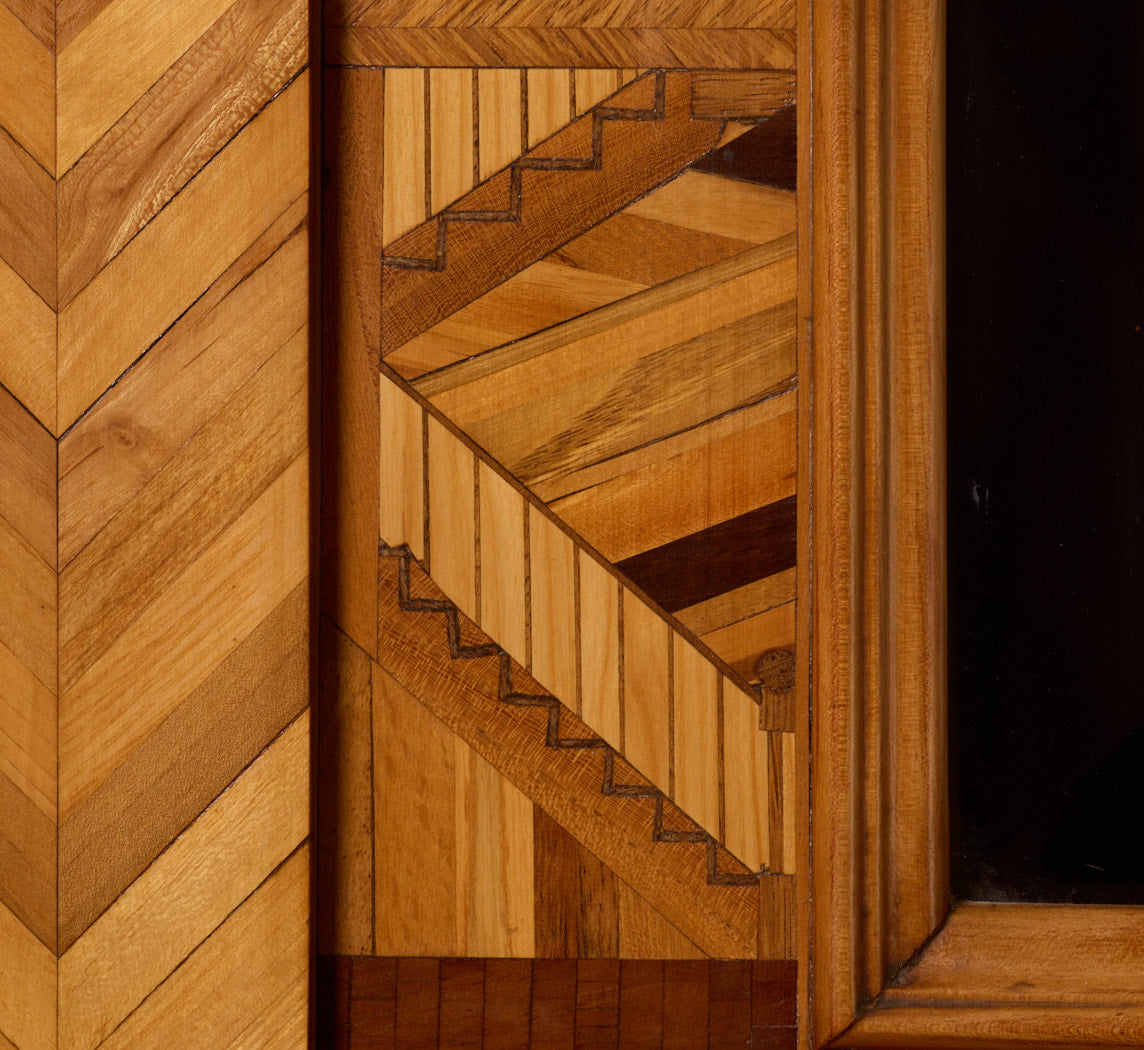 LATE 19TH CENTURY FRENCH STRAW MARQUETRY DEUX-CORPS DISPLAY CABINET