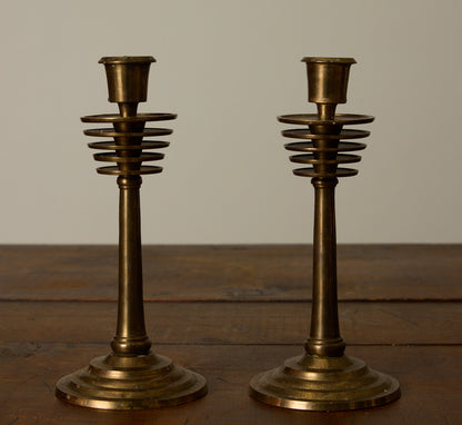 PAIR OF MCM ART DECO BRASS CANDLESTICK HOLDERS