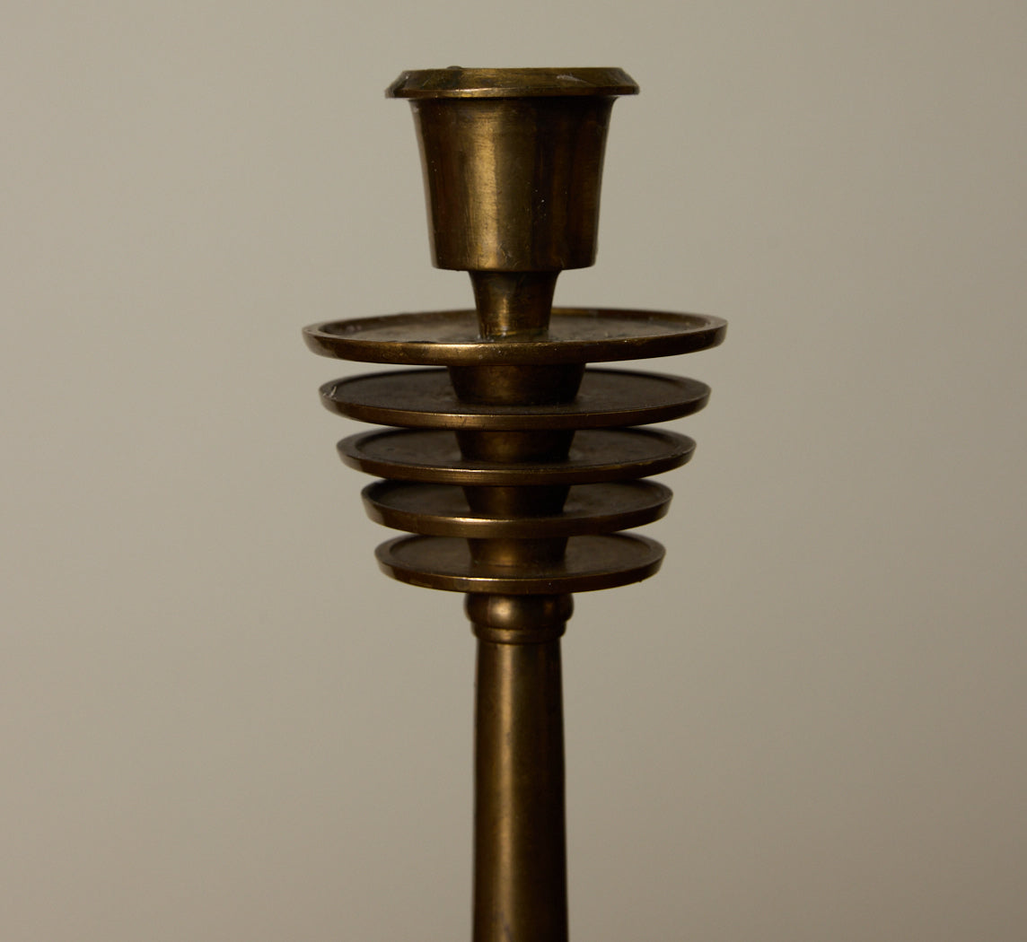 PAIR OF MCM ART DECO BRASS CANDLESTICK HOLDERS