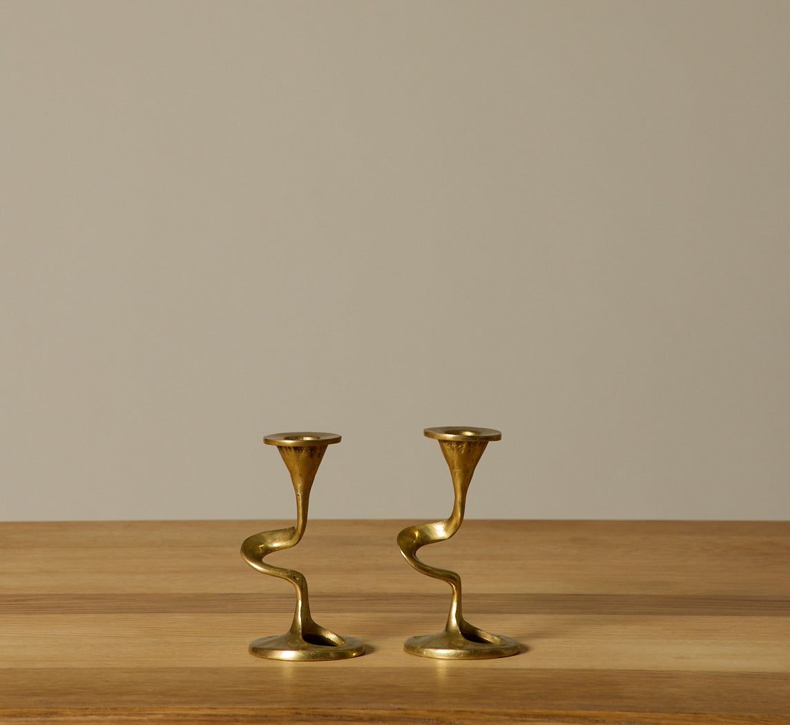 PAIR OF 1960S KURT JESCH FOR FRATELLI TONINI  ITALIAN BRASS CANDLEHOLDERS