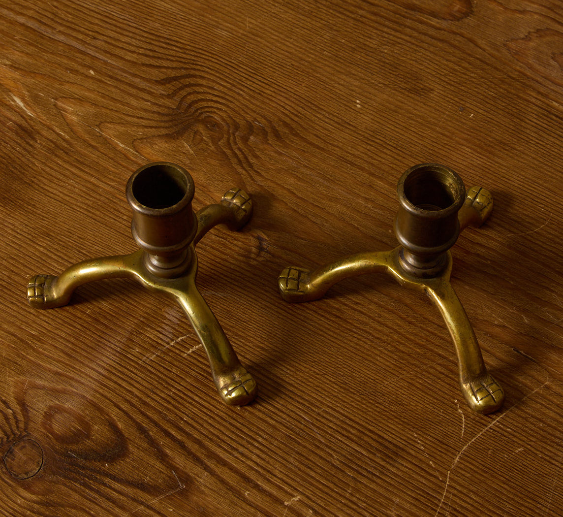 PAIR OF VINTAGE BRASS TRIPOD CANDLESTICK HOLDERS