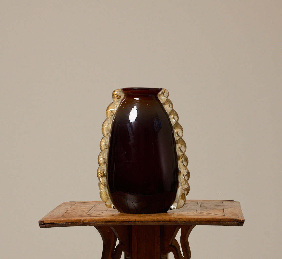MID CENTURY ITALIAN MURANO GLASS VASE WITH RIPPLE EDGE