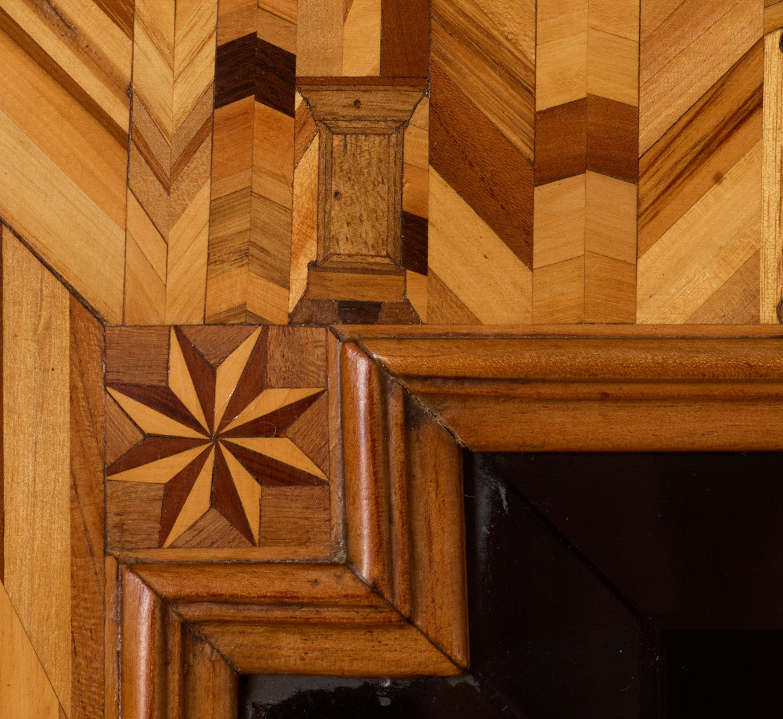 LATE 19TH CENTURY FRENCH STRAW MARQUETRY DEUX-CORPS DISPLAY CABINET