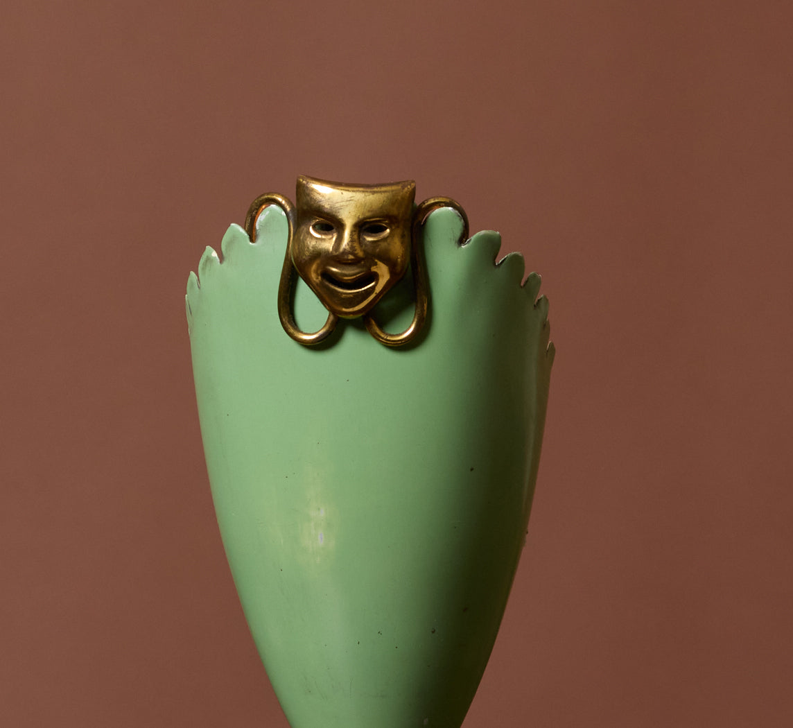 PETITE 1950S ITALIAN CARNIVAL MASK TABLE LAMP IN GREEN & LUCITE