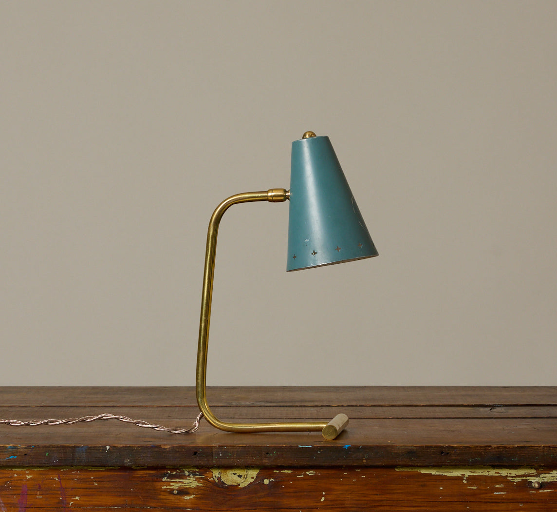 1950S ITALIAN BLUE AND BRASS TABLE LAMP