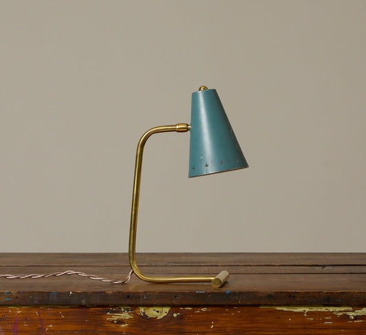 1950S ITALIAN BLUE AND BRASS TABLE LAMP
