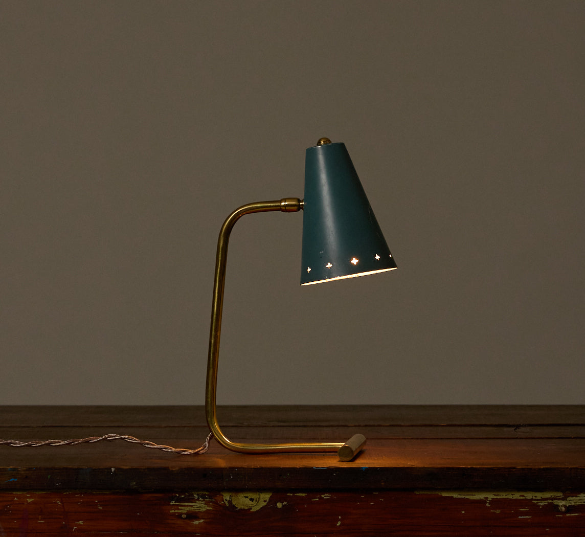 1950S ITALIAN BLUE AND BRASS TABLE LAMP