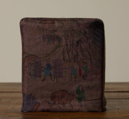 PIERCE & WARD VILLAGE SCENE IN PLUM LINEN TISSUE BOX COVER
