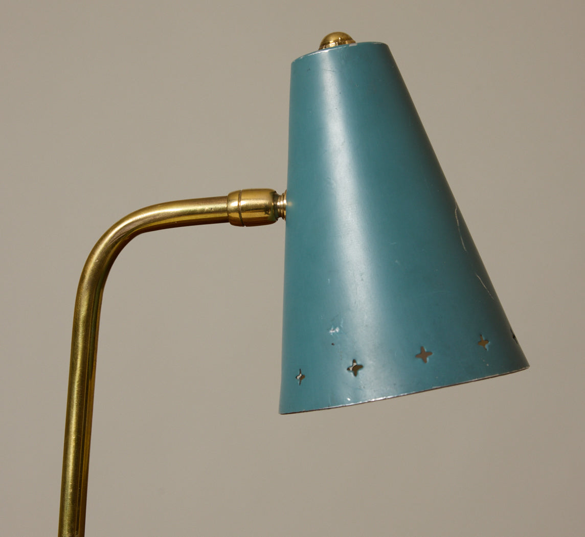 1950S ITALIAN BLUE AND BRASS TABLE LAMP