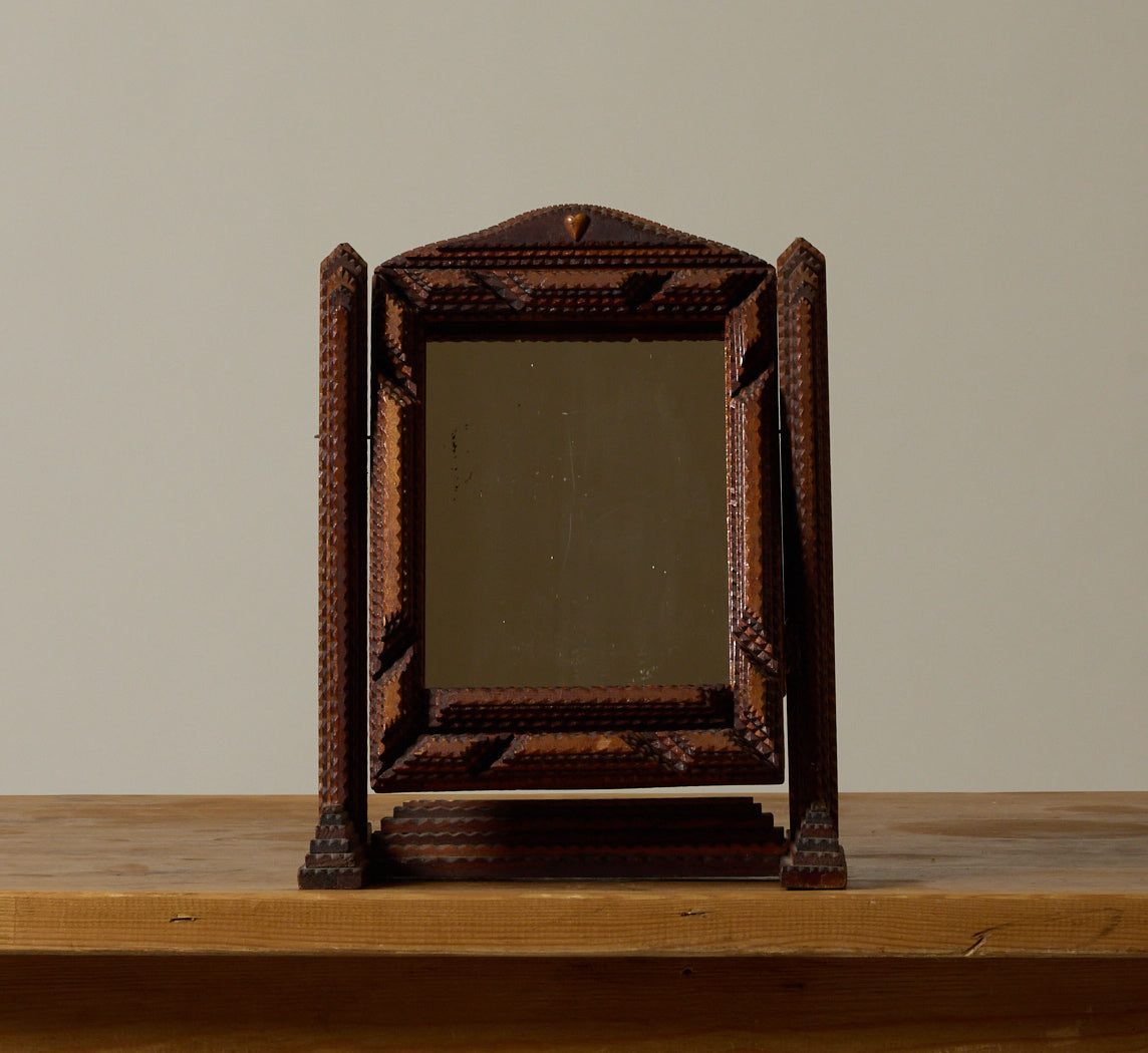 EARLY 20TH CENTURY TRAMP ART VANITY MIRROR