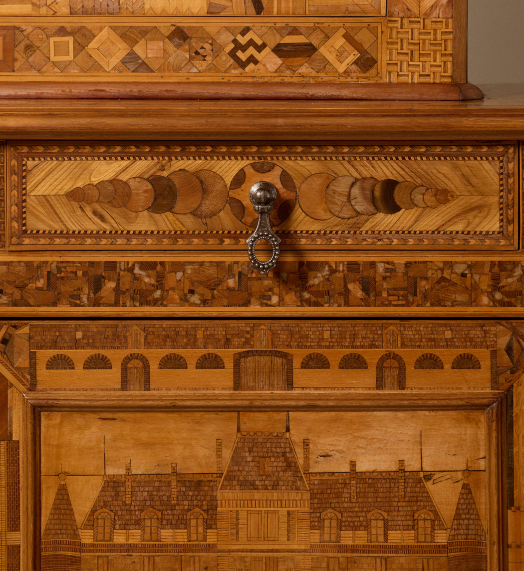 LATE 19TH CENTURY FRENCH STRAW MARQUETRY DEUX-CORPS DISPLAY CABINET