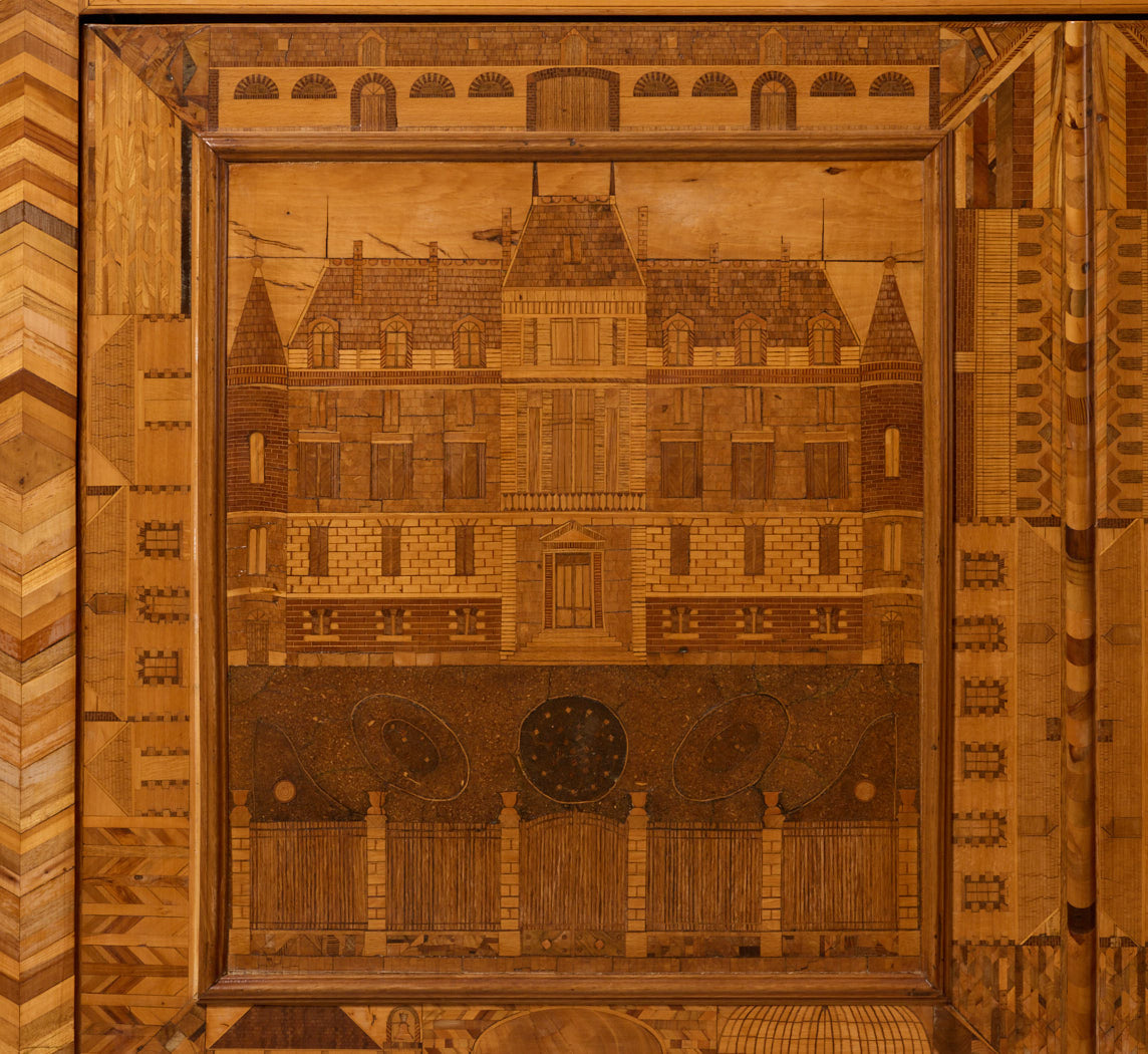 LATE 19TH CENTURY FRENCH STRAW MARQUETRY DEUX-CORPS DISPLAY CABINET