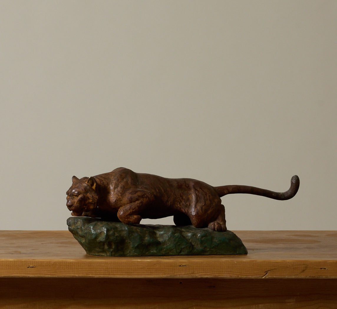 JAPANESE BRONZE FELINE SCULPTURE