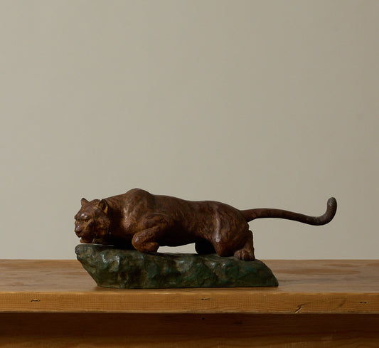 JAPANESE BRONZE FELINE SCULPTURE
