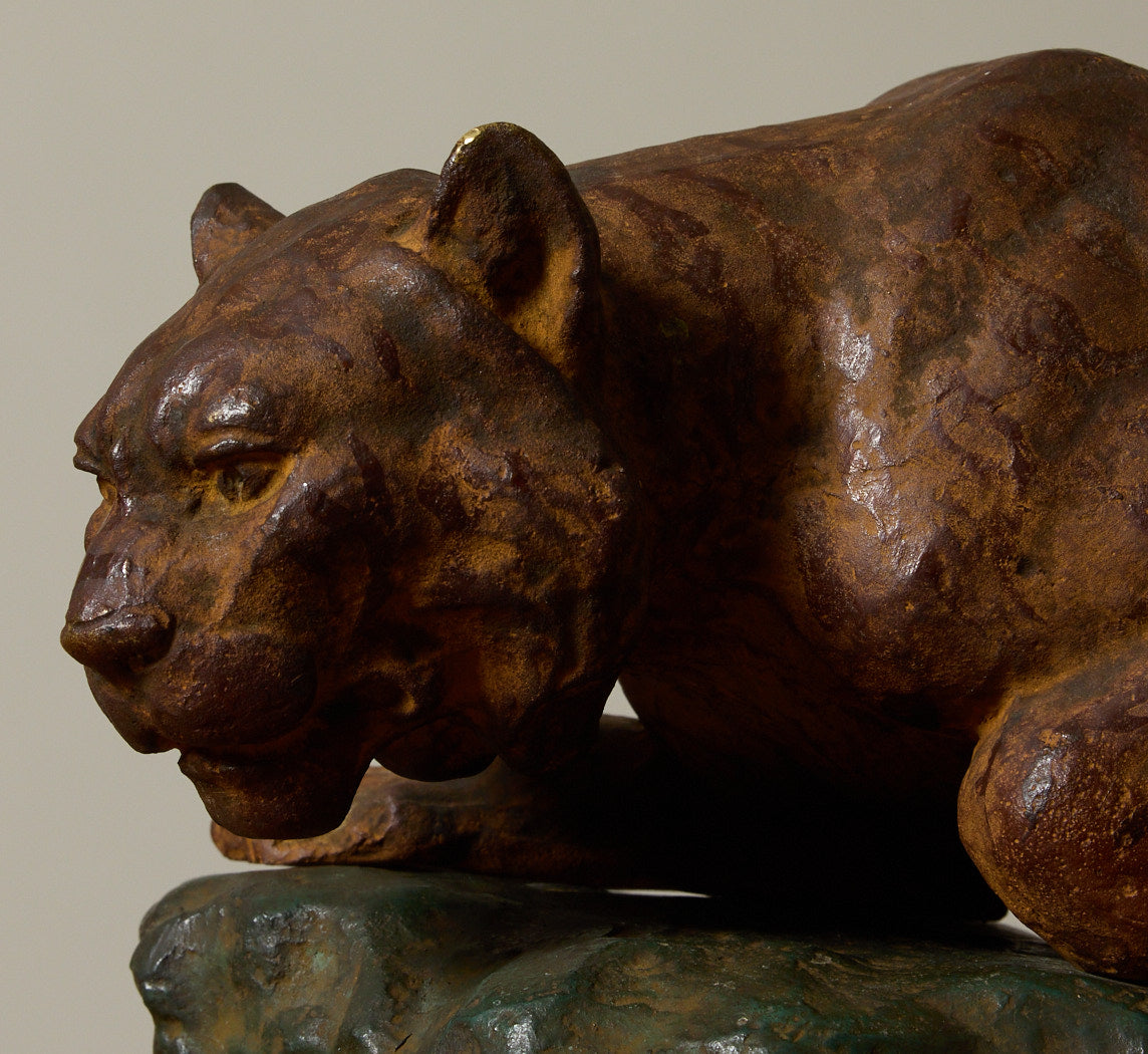 JAPANESE BRONZE FELINE SCULPTURE